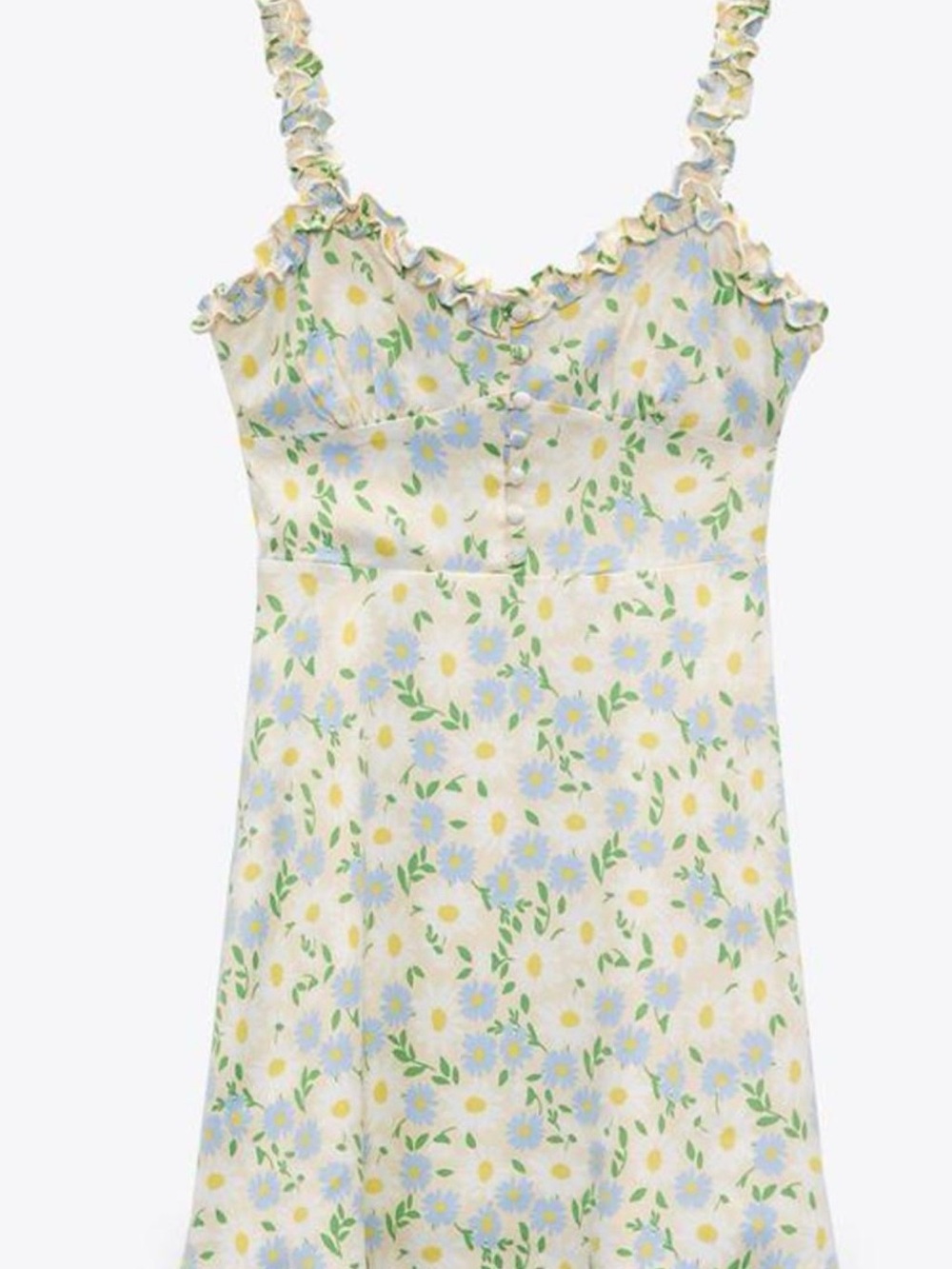 Zara Satin Cream Dress with Pastel Blue and Yellow Floral Print